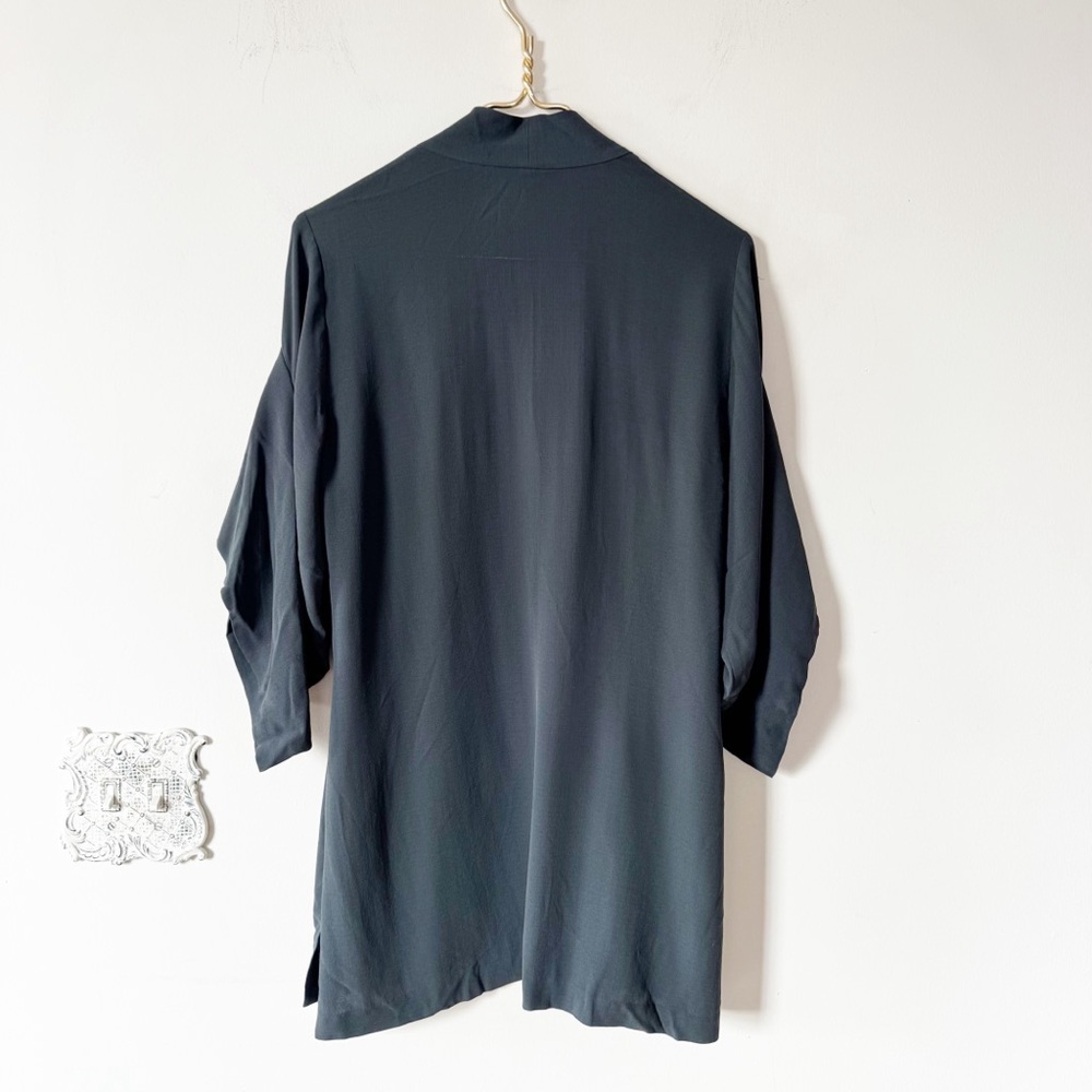 Eileen Fisher Black Silk Georgette Crepe Kimono Draped Open Blazer Jacket S - Picture 5 of 8